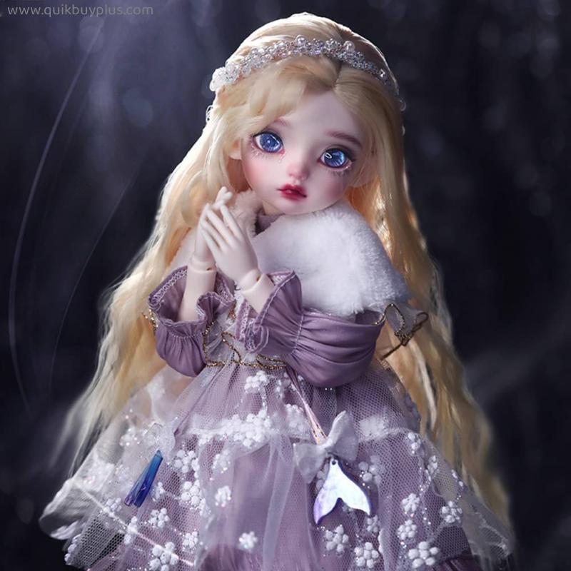 SFPY Mini BJD Doll 1/6 Cute Girls Ball Jointed SD Dolls with Full Set Purple Clothes Blonde Wig Box Package