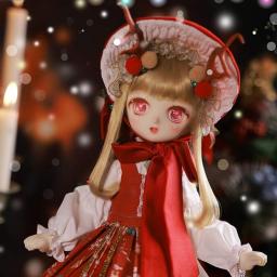 SFPY Pretty Girl BJD Doll 1/4 Resin Ball Jointed SD Dolls 16.2 in with Christmas Suit Long Blonde Hair 3D Eyes Makeup Face