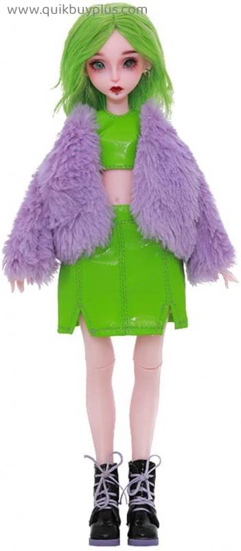 SFPY Trend Mädchen BJD Puppe 1/6 Ball Jointed Doll mit Grün Perücke Kleidung Set Martin Stiefel Bilden Gesicht und Zubehör, Höhe Etwa 27cm 10.6in