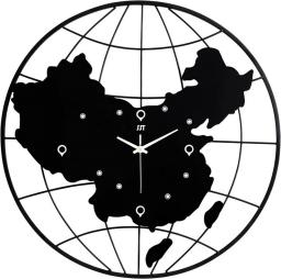 SYCARPET 54cm/21.3‘’ Large Metal Wall Clocks, Silent Non Ticking World Map Style Wall Clock for Living Room Garden Bedroom Kitchen Office, Black