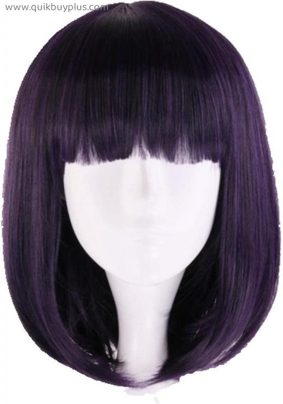 Sailor Saturn Wig Cosplay Wigs Tomoe Hotaru 35cm Purple Black Mix Short Bobo Synthetic Hair Wigs + Wig Cap