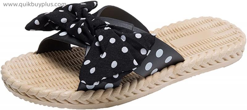 Sandals Sliders Flat Fashion Platform Summer Flip Flops Peep Toe Wedges Beach Women Slippers Ladies Shoes Wear Non-slip Comfortable Bow Polka-dot
