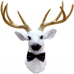 Sculpture Statue Deer Head Decorative Wall Home Animal Head Wall Hanging Stereo White Gold Corner Black Tie 47.5 * 51.5cm Figurines