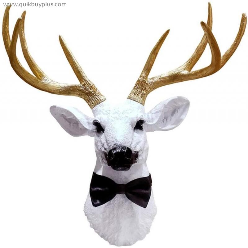 Sculpture Statue Deer Head Decorative Wall Home Animal Head Wall Hanging Stereo White Gold Corner Black Tie 47.5 * 51.5cm Figurines