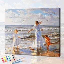 Seaside Painting By Number Figure Children DIY Kits Acrylic Paint For Adults Oil Picture Coloring Drawing By Number Decoration