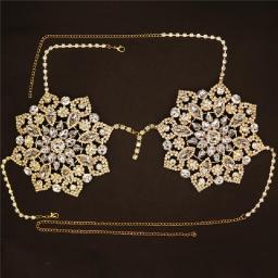 Sexy Bling Rhinestone Body Chain Bra Jewelry Bikini Harness For Women Halter Hollow Flower Crystal Underwear Top Body Jewelry