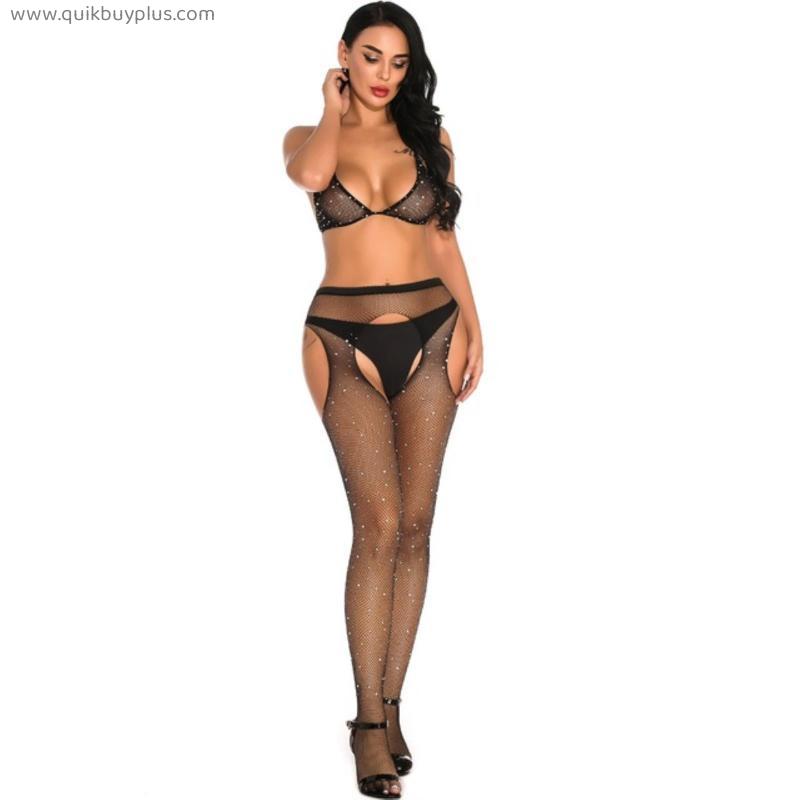 Sexy Lingerie for Women Body Stocking Fishnet Bodysuit Underwear Tights See Through Open Crotch Catsuit Exotic Apparel Jumpsuit