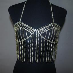 Sexy Tassel Crystal Chest Chain Bra Harness Bikini Fashion Rhinestone Necklace Body Jewelry Bra Top Festival Beach Accessories