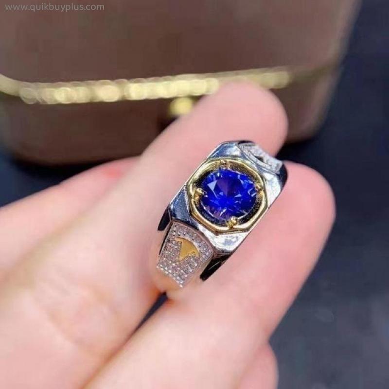 Shiny Blue Stone Silver Color Ring for Men Fashion Jewelry Exquisite Boy Gift