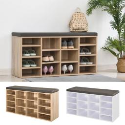 Shoe Storage Rack Cabinet Bench W/ 14 Compartments Cushion Moving Shelves Home
