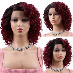 Short Glueless Lace Front Wigs - Kinky Curly Human Hair Wigs Pre Plucked Brazilian Short Human Hair Loose Wavy Wig with Baby Hair