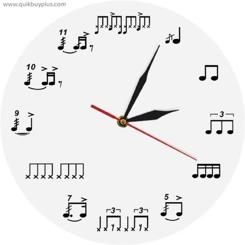 Silent Wall Clock Drum Notes Wall Clock Acrylic Time Clock Music Notes Wall Art Home Decor Handmade Gift for Music Lover Musician 12 Inchs