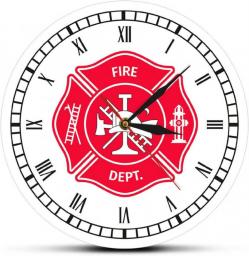 Silent Wall Clock Firefighter Maltese Cross Slient Printed Wall Clock First Responder Fire Department Badge Logo Watch with Roman Numerals 12 Inchs