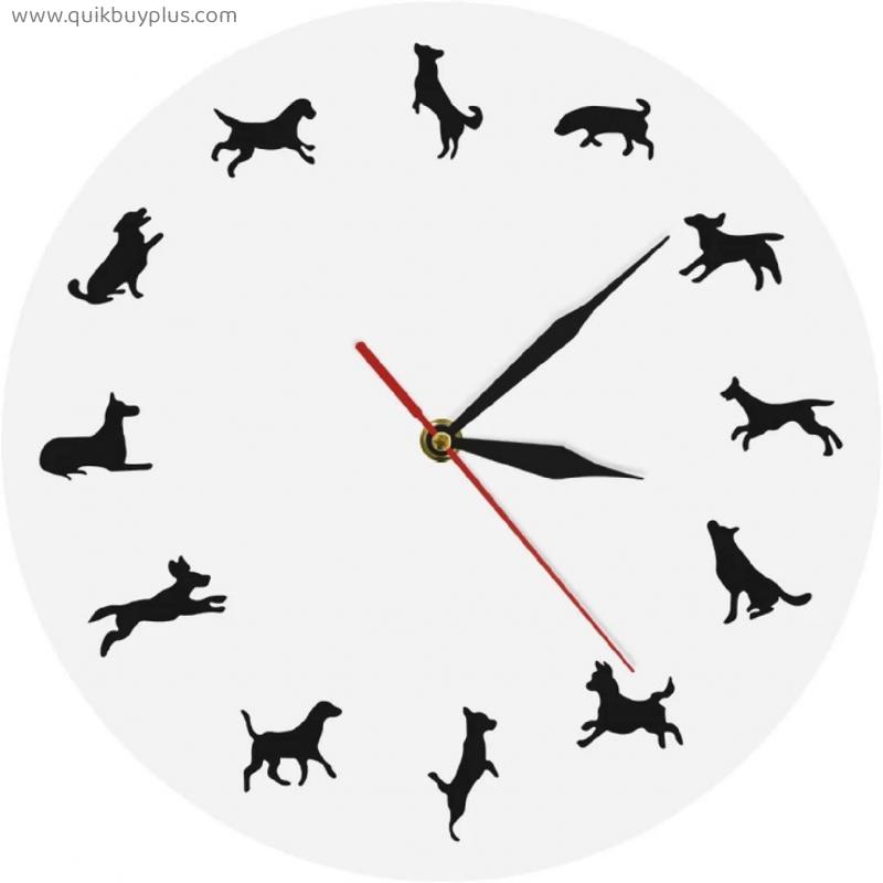 Silent Wall Clock Pet Dogs Iconic Wall Clock Doggie Silhouette Puppies Modern Wall Art Nursery Decor Gift Idea for Dog Lover 12 Inchs