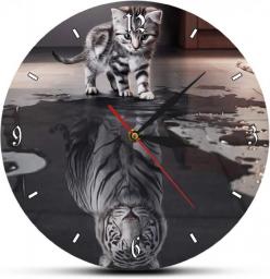 Silent Wall Clock Soul Cat Reflection Tiger Wall Watch Printing Wall Clock Tabby Kitten Reflection White Tiger ecoration 12 Inchs