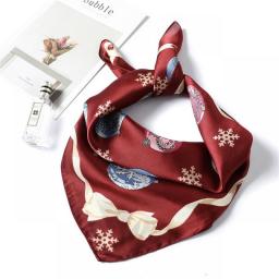 Silk Scarf Square Women Literature Bow Neck Scarf Snowflake Pattern Small Handkerchief Christmas Gift For Lady For Girlfriend