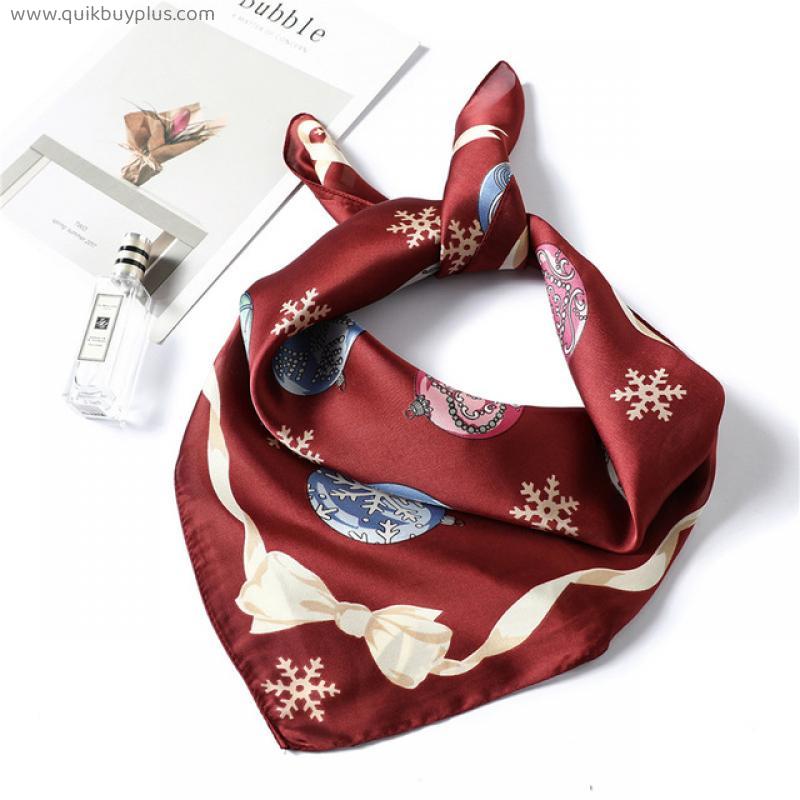 Silk Scarf Square Women Literature Bow Neck Scarf Snowflake Pattern Small Handkerchief Christmas Gift for Lady for Girlfriend