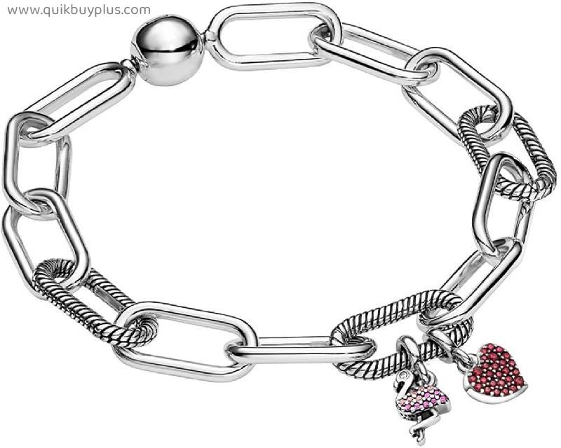 Silver Bracelet charm heart women bracelet fashion jewelry gift jewellery (Length : 21cm)