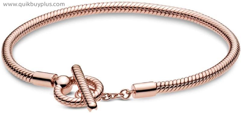 Silver Snake Chain Rose gold Bracelet charm women bracelet jewelry gift jewellery (Length : 17cm)