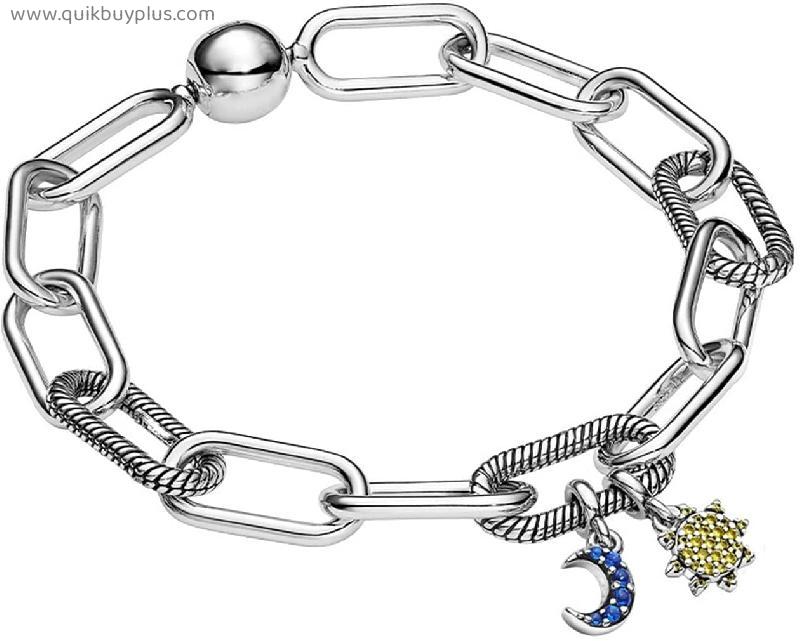 Silver bracelet moon sun charm women bracelet diy jewelry jewellery (Length : 21cm)