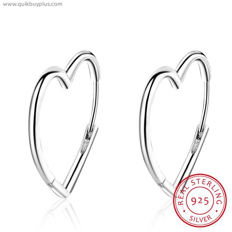 Simple 925 Sterling Silver Earrings Two Colors Love Heart Hoop Earrings For Women Gift S-E926
