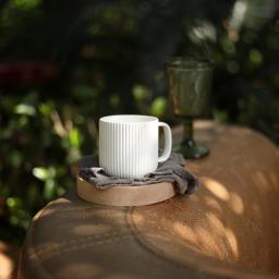 Simple Nordic Style Coffee Mugs  Embossed Stripes Pattern Ceramic Water Milk Juice Breakfast Cup