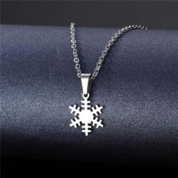 Simple Snowflake Pendant Necklace Fashion Femme Stainless Steel Silver Color Snow Clavicle Chain Necklaces For Women Christmas