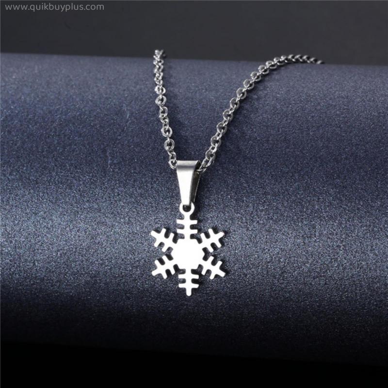 Simple Snowflake Pendant Necklace Fashion Femme Stainless Steel Silver Color Snow Clavicle Chain Necklaces for Women Christmas