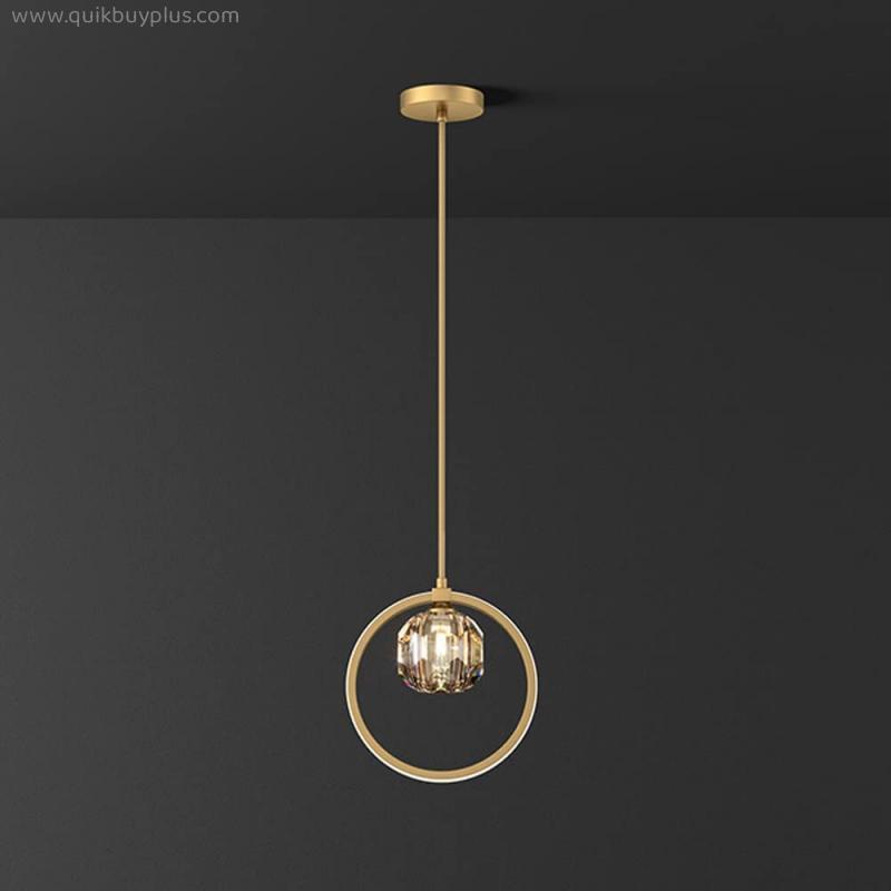 Simplicity Brass Circle Chandelier LED Dimmable Crystal Pendant Light Indoor Bedside Suspended Lighting Fixture Modern Home Decor Adjustable Ceiling Hanging Lamp H7.88in