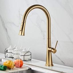Single Handle Can Be Rotated 360 ° with Pull-Out Dual Spray Head Basin Faucets, Kitchen Mixer Tap, Kitchen Sink Faucet, Hot and Cold Water Taps, Compatible with Double Kitchen S