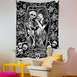 Skull And FlowersTapestry Wall Hanging Mandala Aesthetic Tapestry Macrame Hippie Witchcraft Room Boho Decor Tapestry