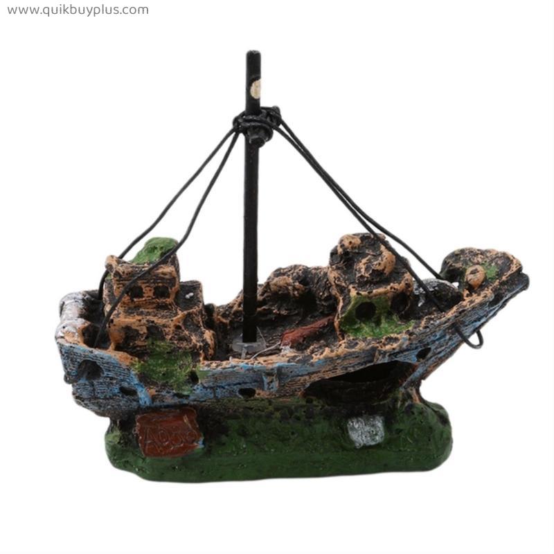 Small Landscaped Aquarium Pirate Fish Tank Boat Artificial Ornaments Viewfinder Glass House Resin Wreck Pirate Ship Decor