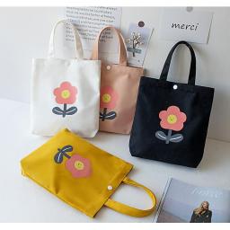 Smiley Flower Canvas Bag Women's Handbag Lunch Box Bento Bag Small Cloth Bag Casual Shopping Bag Washable