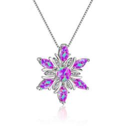 Snow Alloy Man-Made Fire Opal Pendant Necklaces For Women Cute Wedding Party Festival Jewelry With Chain