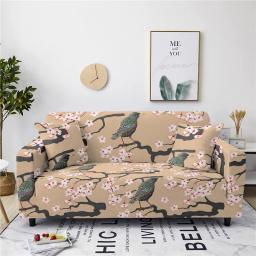 Sofa Cover Beige Bird Flower Sofa Covers Soft Spandex Elastic Sofa Protector Machine Washable Settee Covers Modern Sofa Covers for Leather Sofa Universal Thick Non Slip Couch Covers 1 Seater
