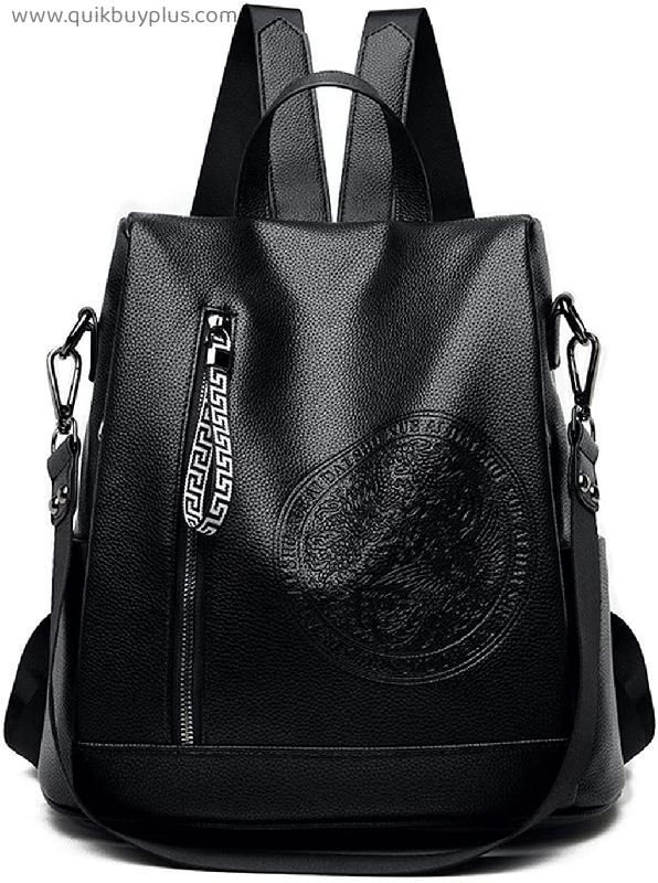 Soft Leather Backpack Purse for Women - Fashion Antitheft Water-Proof Rucksack,Daypacks Bookbag for Women Ladies Girls (Color : Black)