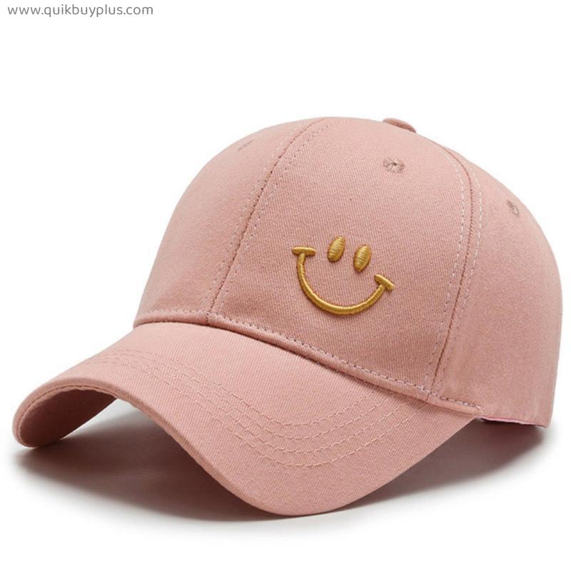 Solid Baseball Cap Women Summer Sunscreen Hat Smile Character Embroidery Casual Adjustable Men Snapback Sunhat Golf Baseball Hat