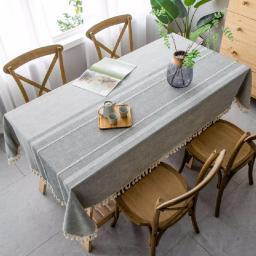 Solid Decorative Linen Tablecloth With Tassel Dustproof Thicken Rectangular Wedding Dining Table Cover Tea Table Cloth