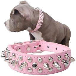 Spiked Rivet Studded Dog Collar Soft Adjustable Stylish Leather Dog Collar Neck Protection Anti-Bite for Medium and Large Dogs