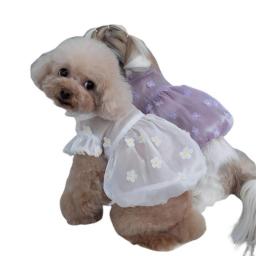 Spring And Summer Dog Dress Streamer Three-Dimensional Flower Gauze Skirt Pet Clothes Cat And Dog Clothing Teddy Bear Coat