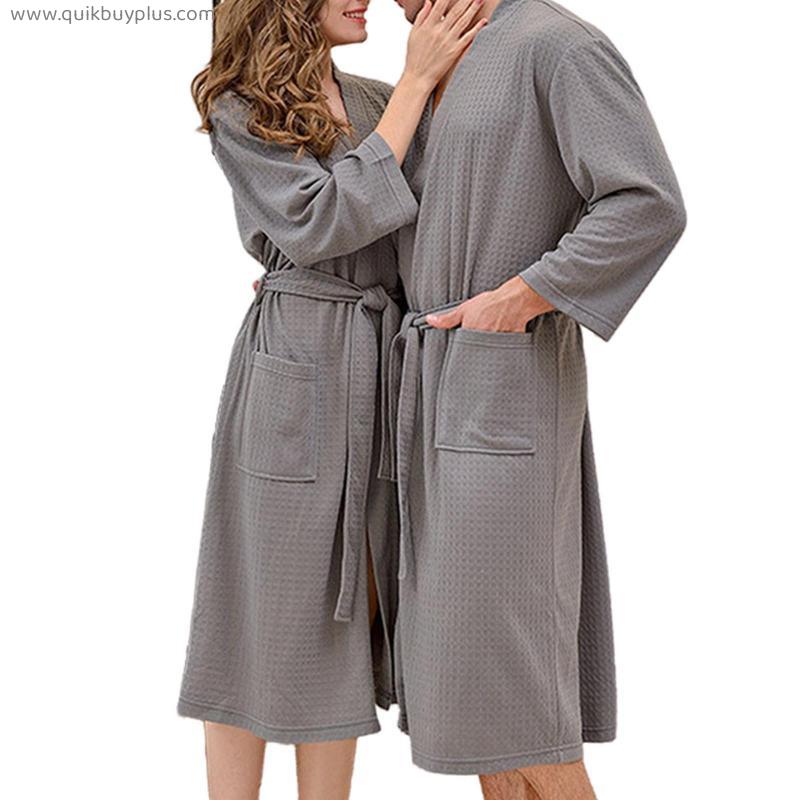 Spring Summer Bathrobe Men V-neck Bathrobe Pajamas For Men And Women Couple Robes Lounge Bathrobe Long Sleeve Nightgown