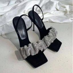 Square sandals women 2021 summer new one line diamond European and American style thin heel high heels women's shoes