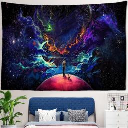 Starry Universe Fantasy Tapestry Wall Hanging Psychedelic Colorful Moon And Stars Polyester Tapestry Home Decor