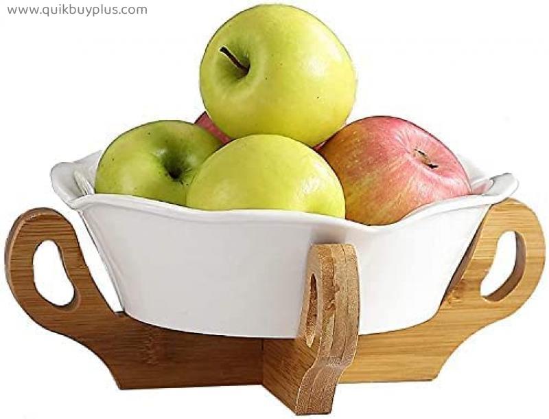 Storage Rack Kitchen Vegetable Rack 2 Tier Fruit Basket Stand Nordic Style Fruit Tray Candy Plate Holder Counter Decorative Bowl Stand with Bamboo Frame for Fruits Vegetables Salads and Snacks