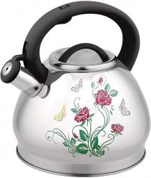 Stovetop Kettle Flower Patter Sliver Whistle Kettles 3L Stainless Whistling Teapot Heat Collecting Pot Bottom (Silver A)