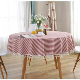 Striped Round Tablecloth Plain Tassel Tablecloths living room banquet party outdoor Table Cloth decorate