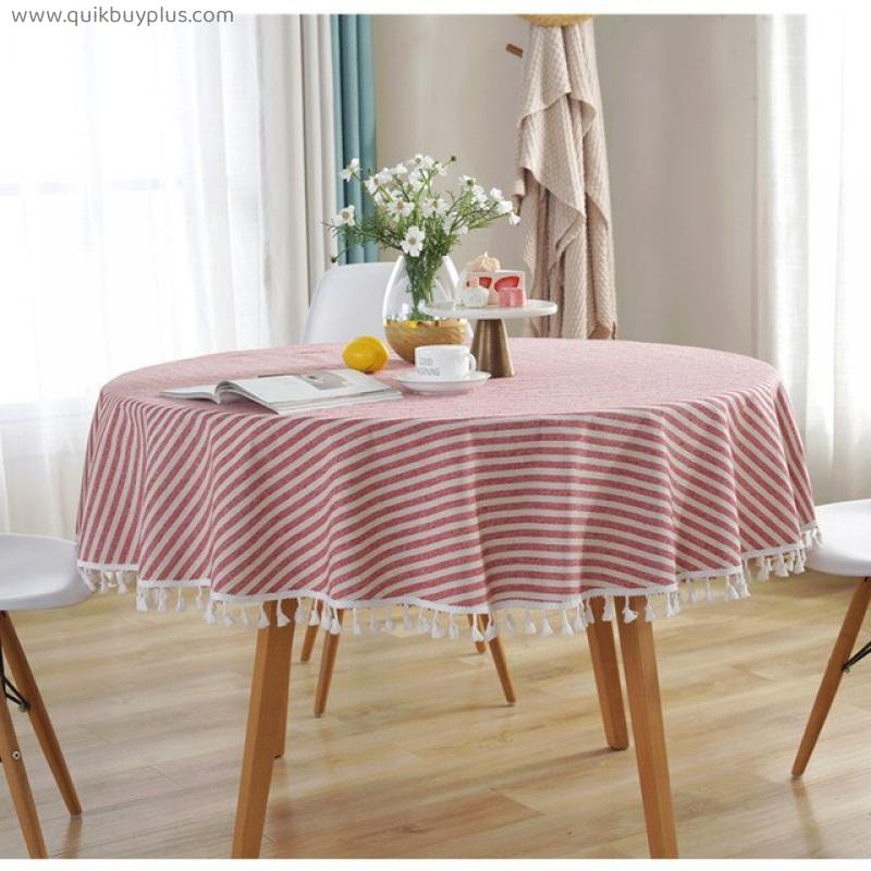 Striped Round Tablecloth Plain Tassel Tablecloths living room banquet party outdoor Table Cloth decorate