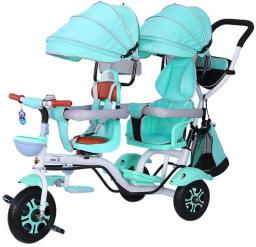 Stroller Wagon Kids Tricycle,Kids Trike, Double Children's Tricycle 4 In 1 Trike, Twin Stroller Comfort Two-Seat 3 Wheel Bicycle For Kids With Rotatable Seat, Baby Infant Child Trolley For Age From 6
