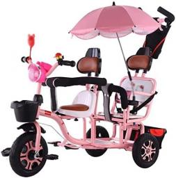 Stroller Wagon Kids bike Brisk Double Children's Tricycle Twin Trolley With 3 Wheels Pedal Bicycle For 1-6 Years Old Two-seater Cart Removable Push Handle (Color : Pink) over 1 year old girl gifts