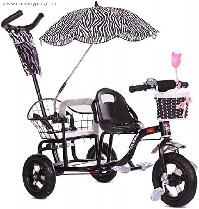 Stroller Wagon Trike Children Tricycle Kids Trike, Double Tricycle Bicycle，Twin Stroller With Folding Pedal，Summer Pushchair Double Seat Buggy For Kids Age 1-6 Years Old (Color : Black) over 1 year ol